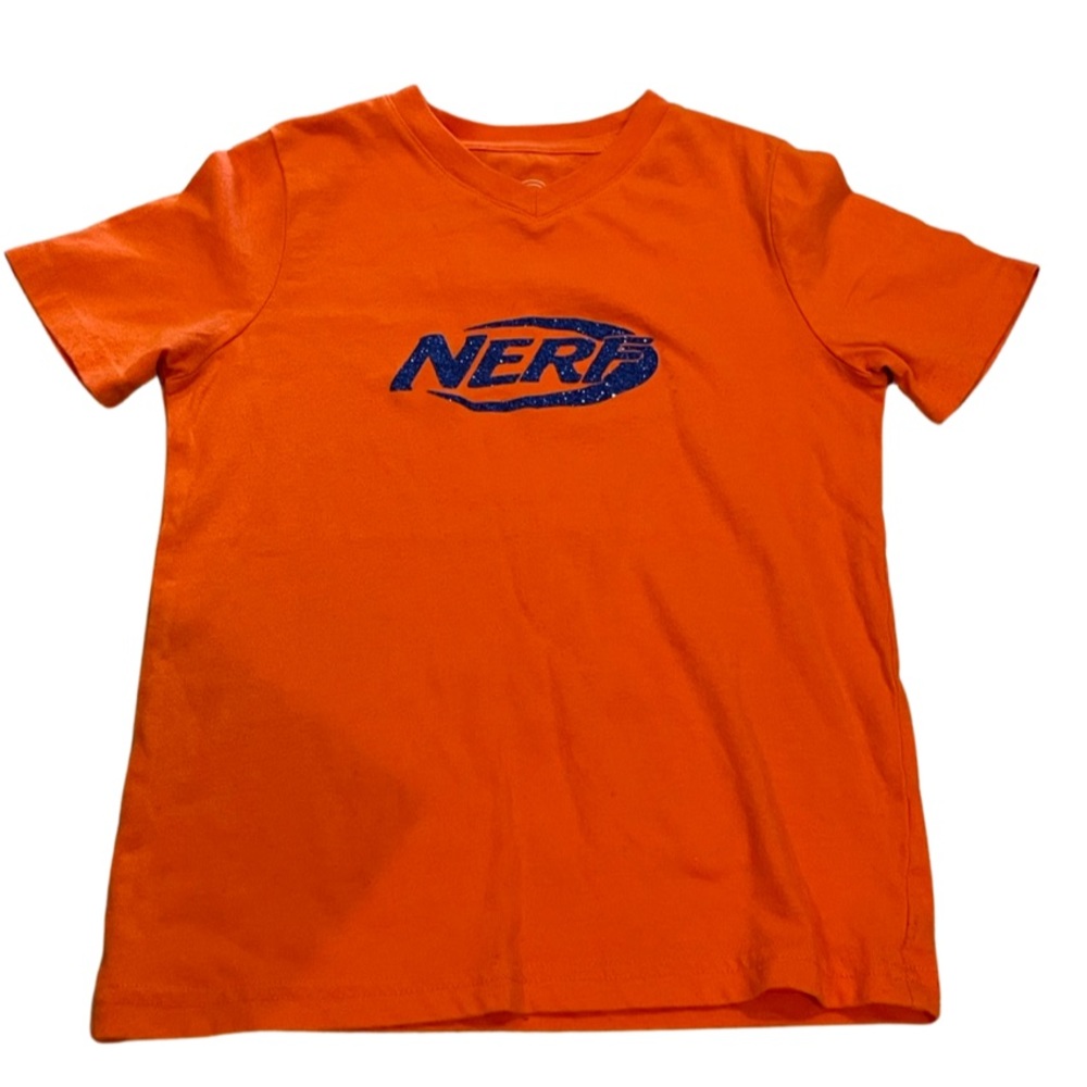 Youth Wonder Nation orange Nerf logo T-shirt short sleeve blue glitter cotton XS